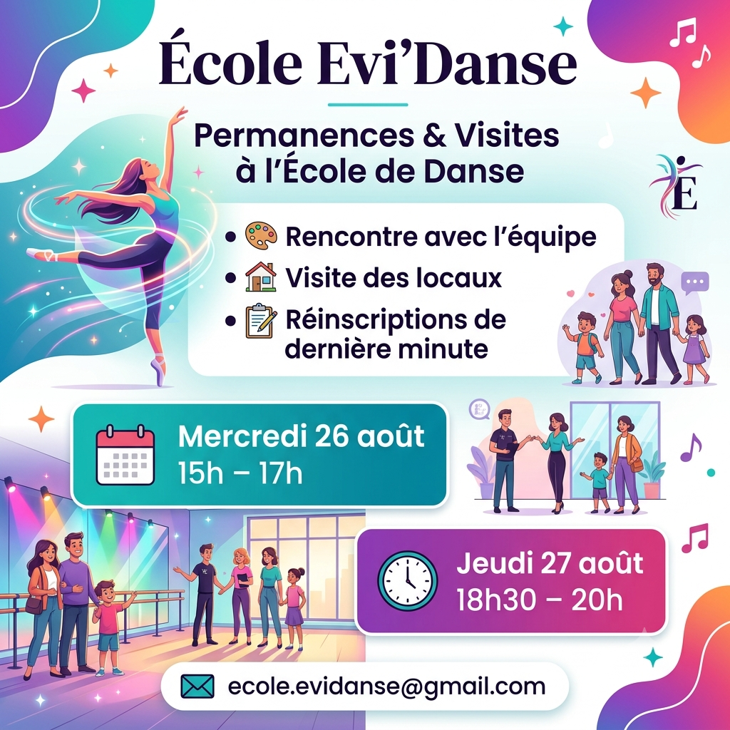 Evi’Danse Tarbes, permanences et visites Permanences et visites de l'école de danse