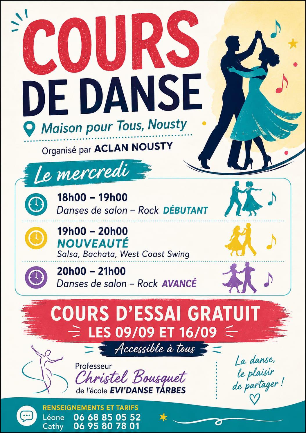 Cours de danse à Nousty Evi’danse Cours de danse, danse de salon, rock, salsa, bachata et west coast à Nousty, dans le Béarn avec Christel